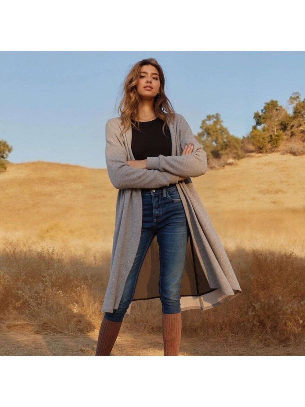 Women's Longline Chiffon Contrast Cardigan